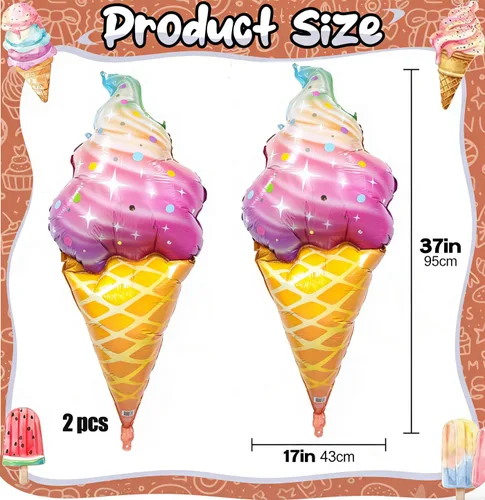 Miniatura 5 de Kit de arco de globos de helado – Juego de 142 guirnaldas de globos pastel con globo de Mylar de aluminio de helado de 37 pulgadas, globos torcidos