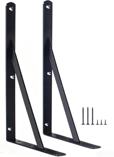 Miniatura 40 de Paquete de 16 soportes de estante resistentes negros de 20 pulgadas de largo x 12 pulgadas de alto con tornillos, soportes de estante de metal