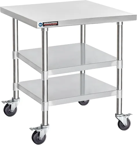 Miniatura 9 de Mesa de trabajo DuraSteel de acero inoxidable 30" x 24" x 34" de altura con 4 ruedas giratorias - Mesa de trabajo para preparación de alimentos