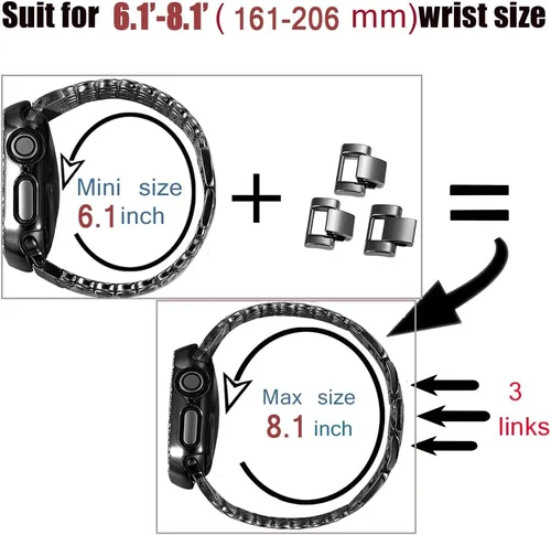 Miniatura 5 de Correas de repuesto de metal con diamantes de imitación brillantes de circonita cúbica para Apple Watch de 1.496 pulgadas, 1.575 pulgadas, 1.614