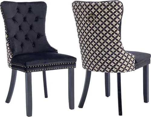 Miniatura 115 de Velvet Dining Chairs Set of 2, Tufted High Chairs with Nailhead Trim, Pull Ring, Black Solid Wood Legs, Elegant Upholstered Accent Chairs for Dining