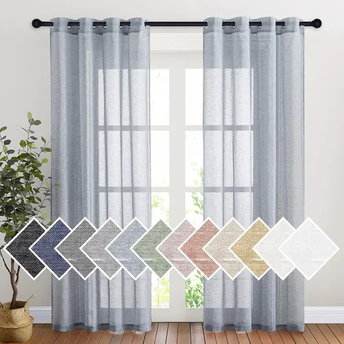 Miniatura 16 de NICETOWN Cortinas de lino traslúcidas con textura de lino de 84 pulgadas de largo, con ojales semitraslúcidos, tratamientos de ventana, privacidad