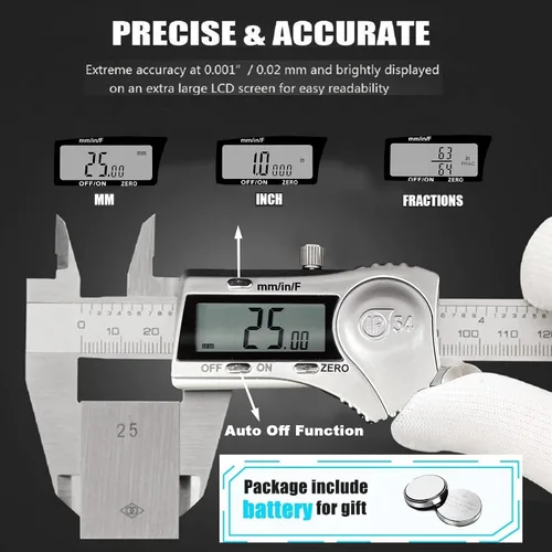 Miniatura 5 de Herramienta de medición del micrómetro del calibrador de Digitaces, 6 pulgadas/492.1 ft m Stainless Steel, Electronic Vernier Calipers, IP54