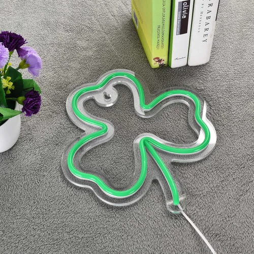 Miniatura 4 de Roouneon Letreros de neón de trébol del día de San Patricio, trébol, cerveza, bar, dormitorio, luz de neón, luces LED de neón para hombre, cueva