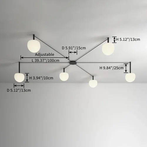Miniatura 8 de Lámpara de Techo Semiempotrada de Cristal Negro de 3 Luces Adecuada para Salas de Estar, Dormitorios, Pasillos, Comedores, Comedores, Lámpara