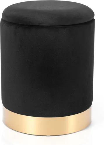 Miniatura 9 de Joveco Otomana redonda de almacenamiento de 14 pulgadas con bandeja reversible para tapa, taburete de pana 3 en 1 con base de metal dorado, moderna