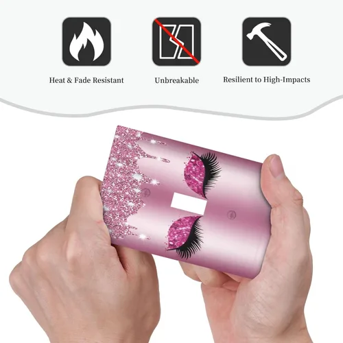 Miniatura 6 de Cubierta de interruptor de luz de 1 cuadrilla, diseño de diamante con purpurina rosa brillante, bonito ojo fucsia, placa de pared decorativa de una