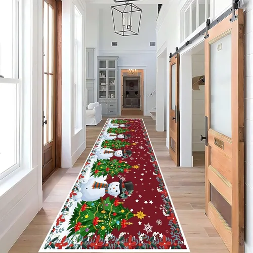 Miniatura 7 de Alfombra de pasillo de Navidad, 1.3 x 7 pies, alfombra de pasillo de renos con copos de nieve, color blanco, alfombra de pasillo estilo bohemio rojo