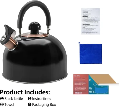 Miniatura 9 de Hervidor de Té, Hervidor de Té Silbante para Estufa de 2.6 Cuartos, Teteras para Estufa de Acero Inoxidable Grado Alimentario, Mango