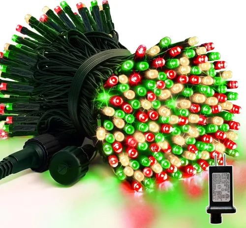 Miniatura 33 de LAMPHOME - Cadena de luces LED de 500 luces para exteriores, 46 pies, con 16 modos, luces impermeables verdes, rojas y rojas-verdes agrupadas