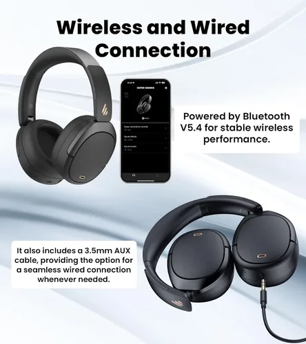 Miniatura 7 de Edifier W80 - Auriculares de diadema con cancelación activa de ruido de -49dB, LDAC de alta resolución con cable e inalámbricos, llamada clara AI