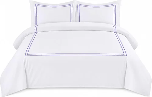 Miniatura 28 de BedDecor Lujoso juego de funda de edredón de algodón egipcio de 400 hilos, 1 pieza con hermoso bordado de 2 rayas