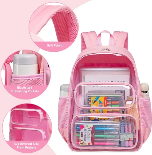 Miniatura 94 de CAMTOP Mochila transparente resistente y transparente para estudiantes, escuela, trabajo, festival, viajes, deportes, Beige, Mediana, Camtop Mochila