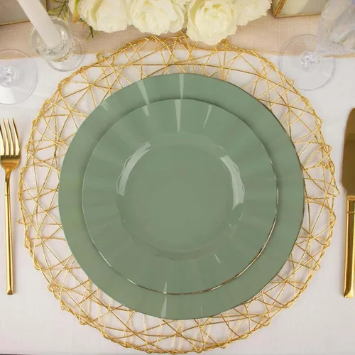 Miniatura 102 de Tableclothsfactory Paquete de 10 platos redondos de plástico negro de 6 pulgadas para ensalada de postre, platos desechables con borde ondulado