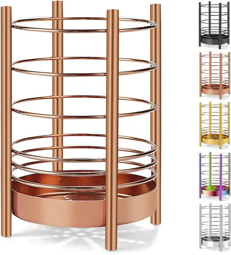 Soporte para utensilios de cocina de cobre para encimera de cocina, utensilios de acero inoxidable, organizador de almacenamiento de utensilios de