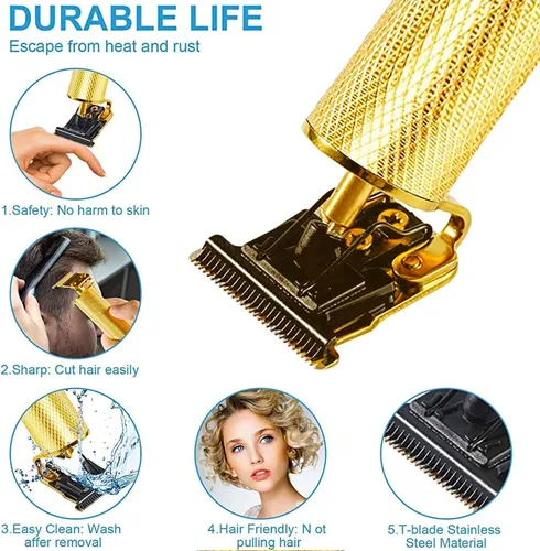 Miniatura 3 de Recortadora de pelo y aseo profesional para hombre con cuchilla en T, kit de corte de pelo y aseo recargable (dorado)