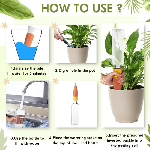 Miniatura 4 de Ziliny Paquete de 4 dispositivos de picos de riego de terracota, picos de riego automático para plantas con botellas de vino de plástico de 25