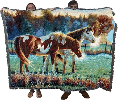 Miniatura 27 de Pure Country Weavers Manta con diseño de hermosas rubias de Robert Duncan, regalo para los amantes de los caballos, manta occidental tejida