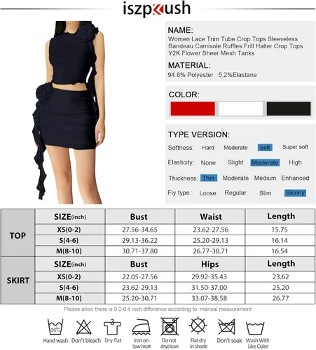 Miniatura 4 de ISZPLUSH Y2k - Vestido corto sexy de 2 piezas para mujer, diseño floral 3D, sin tirantes, con borlas y volantes, vestido de fiesta, club, ropa