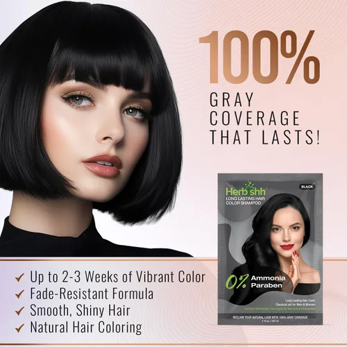 Miniatura 5 de Herbishh Paquete de Viaje Champú Tinte para el Cabello en Sobre + 1 Sobre de Mascarilla Capilar de Argán (Negro, 1 sobre)