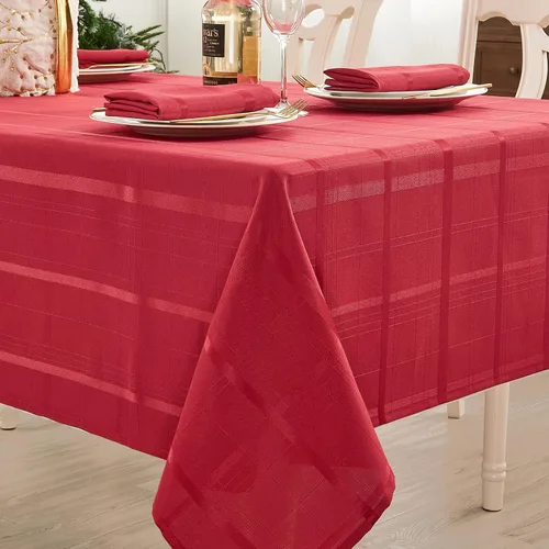 Miniatura 14 de Mantel redondo de lino, mantel de estilo granja impermeable y resistente a las manchas, cubierta de mesa de decoración falsa lavable para cocina
