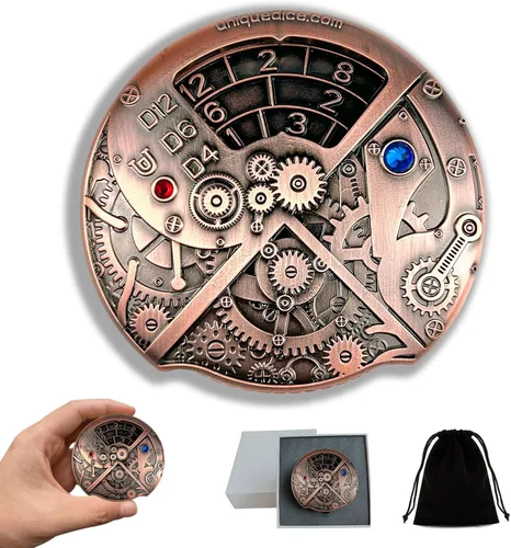 UD - Juego de dados mecánicos de ruleta únicos DND Steampunk Dragones de metal D y D con dados TRPG DND 7 en 1 Spinner Metal D&D Juego de dados de