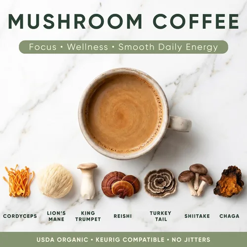 Miniatura 2 de LYFE Café orgánico instantáneo de hongos, 40 porciones: mezcla de café adaptogénico instantáneo con melena de león, chaga, cordyceps, trompeta King