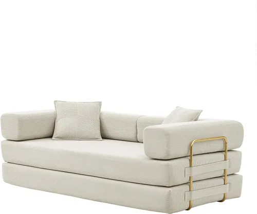 Miniatura 7 de Sofá cama plegable convertible 4 en 1, sofá de 78 pulgadas sin estructura rígida con marco de forma fija, sofá biplaza de pana con cama extraíble
