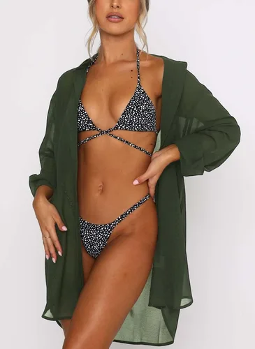 Miniatura 3 de Traje de baño para mujer, salida de baño para playa, holgado, cuello en V, con botones