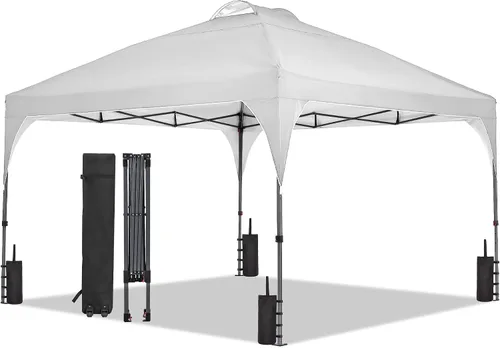 Miniatura 10 de Toldo desplegable de 10 x 10 pies, kiosco fácil de instalar, toldo para exteriores con 3 alturas ajustables para playa, fiestas, campamento, negro.
