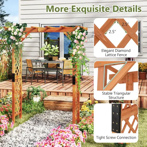 Miniatura 5 de S AFSTAR Cenador de jardín de madera de 84 pulgadas, arco de escalada de plantas, enrejado, pérgola, arco de boda para exteriores, patio, ceremonia