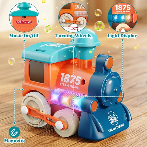 Miniatura 2 de Juego de Tren Lipneaed para Niños Pequeños, Juguetes de Tren Magnéticos para Niños de 3+, 4 Piezas de Camiones de Juguete para Niños y Niñas