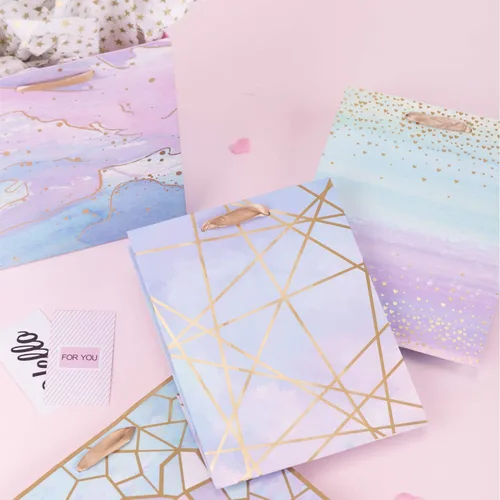 Miniatura 8 de Loveinside Bolsas de regalo de tamaño mediano, bolsa de regalo con patrón de mármol colorido con papel de seda para compras, fiestas, bodas, baby