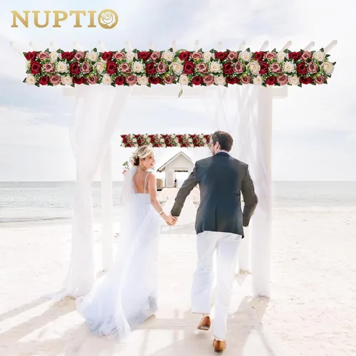 Miniatura 4 de NUPTIO Centros de mesa de flores artificiales para mesas, 6 unidades, color borgoña, rosa polvorienta y blanco cremoso, arreglos de rosas falsas