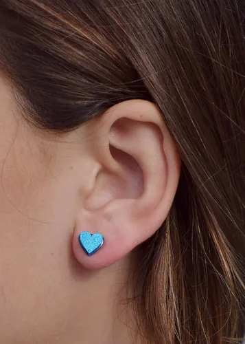 Miniatura 7 de Pendientes de botón de corazón acrílico con purpurina de acero inoxidable de 0.315 in