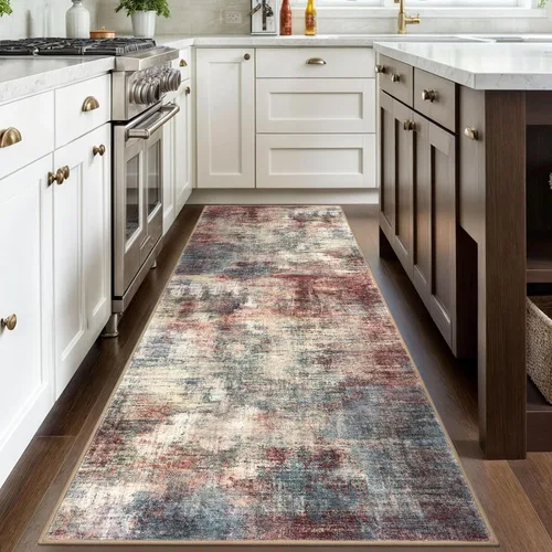 Miniatura 121 de IOHOUZE Alfombra abstracta lavable de 3 x 12 pies para pasillos, antideslizante para cocina, camino de entrada de lana sintética para interiores
