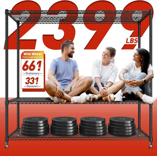 Miniatura 4 de REIBII Estantes de almacenamiento de 60" de ancho 2399LBS con ruedas Estantería de alambre para garaje Estantes de metal resistentes