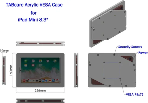 Miniatura 3 de Carcasa VESA acrílica antirrobo para Apple iPad mini 1/2/3 con kit de montaje en pared y cable de carga en ángulo de 90 grados