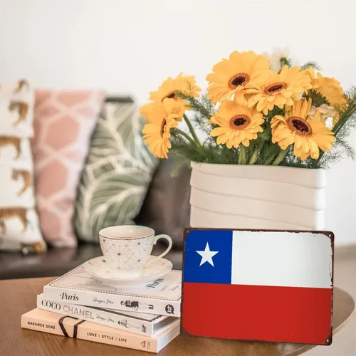 Miniatura 5 de Letrero de metal de Chile para decoración de pared, placa de pared de bandera de Chile, bandera patriótica de país para decoración de pared