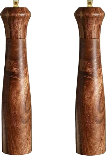 Juego de molinillo de sal y pimienta de madera, molinillo manual de sal y pimienta, molinillo de sal de madera de acacia recargable, molinillo de