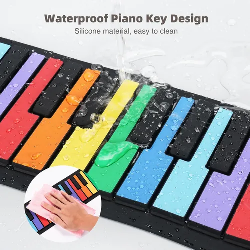 Miniatura 4 de POGOLAB Piano de teclado enrollable de 49 teclas, teclado plegable eléctrico digital portátil, recargable, 8 tonos, 6 canciones de demostración Arco