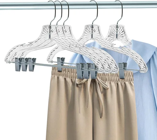 Miniatura 4 de Perchas de plástico transparente de calidad para faldas, paquete de 12 piezas con corte de cristal para faldas, pantalones, vestidos, trajes