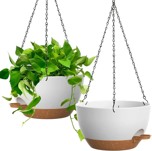 Miniatura 12 de UOUZ Paquete de 2 macetas colgantes grandes de 13 pulgadas con riego automático para plantas de interior y exterior, macetas colgantes con depósito