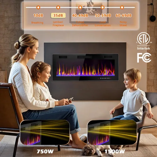 Miniatura 4 de LEMBERI Chimenea eléctrica de 50 pulgadas empotrada y montada en la pared, calentador de 750/1500 W y chimenea lineal con panel de control