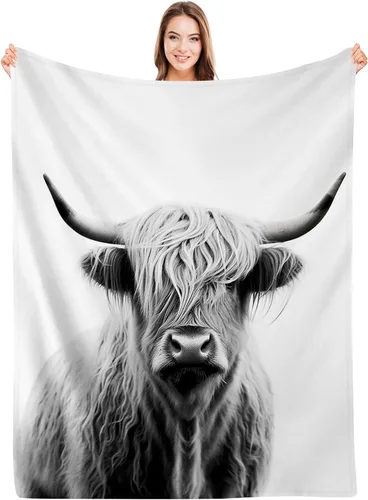 SARA NELL Manta de Vaca Highland, Manta de Franela con Patrón de Retrato de Vaca, Animal Highlander Escocia Cuernos Toro Ganado Highland Cálida y