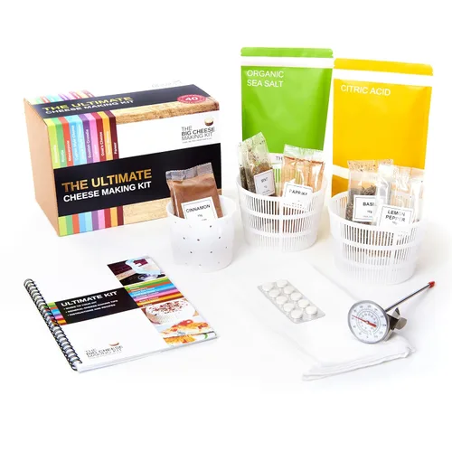 El mejor kit de fabricación de quesos – Kit de bricolaje para 10 quesos: Mozzarella, Mascarpone, Feta, Ricotta – Incluye cuajo y folleto de