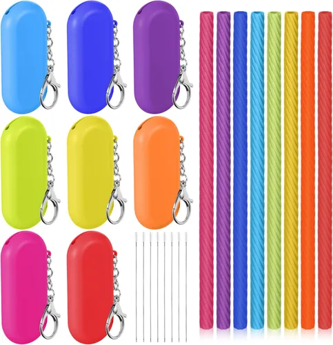 Miniatura 7 de Meanplan Juego de 6 popotes de silicona reutilizables plegables y portátiles para viajes de fiesta, frío o caliente, con funda de transporte