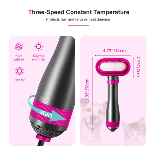 Miniatura 3 de Secador de pelo para perros, secador de pelo y cepillo 2 en 1, secadora de aseo para mascotas de 300 W, circulación de 360 grados fuera del viento