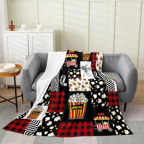 Miniatura 10 de Manta de felpa con diseño de palomitas de maíz, para niños, niñas, adolescentes, cine para todas las estaciones, manta de cama transpirable a