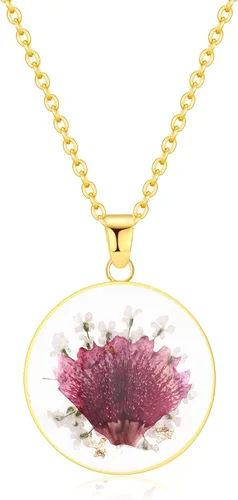 Miniatura 60 de Forget-Me-Not and Queen Anne's Lace Pressed Wildflower Necklace Birth Month Real Flower Necklace Gold/Silver Pressed Flower Jewelry